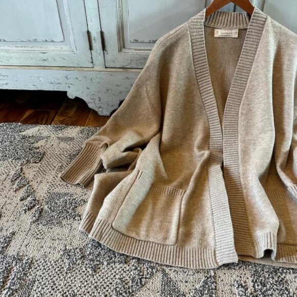 Grey Pocketed Cotton Cardigan Sweater, Dolman Sleeve Oversized Knit Jacket Top - Picture 6 of 8